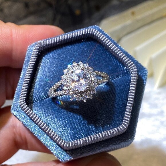 🔥Double Layer CZ Lovely Silver Dainty Luxury Flower Ring for Gift, K896 - Picture 3 of 7